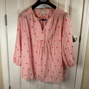 St. John's Bay Red Puff Sleeve Blouse with Ruffled Bib Collar Women's XL hippie